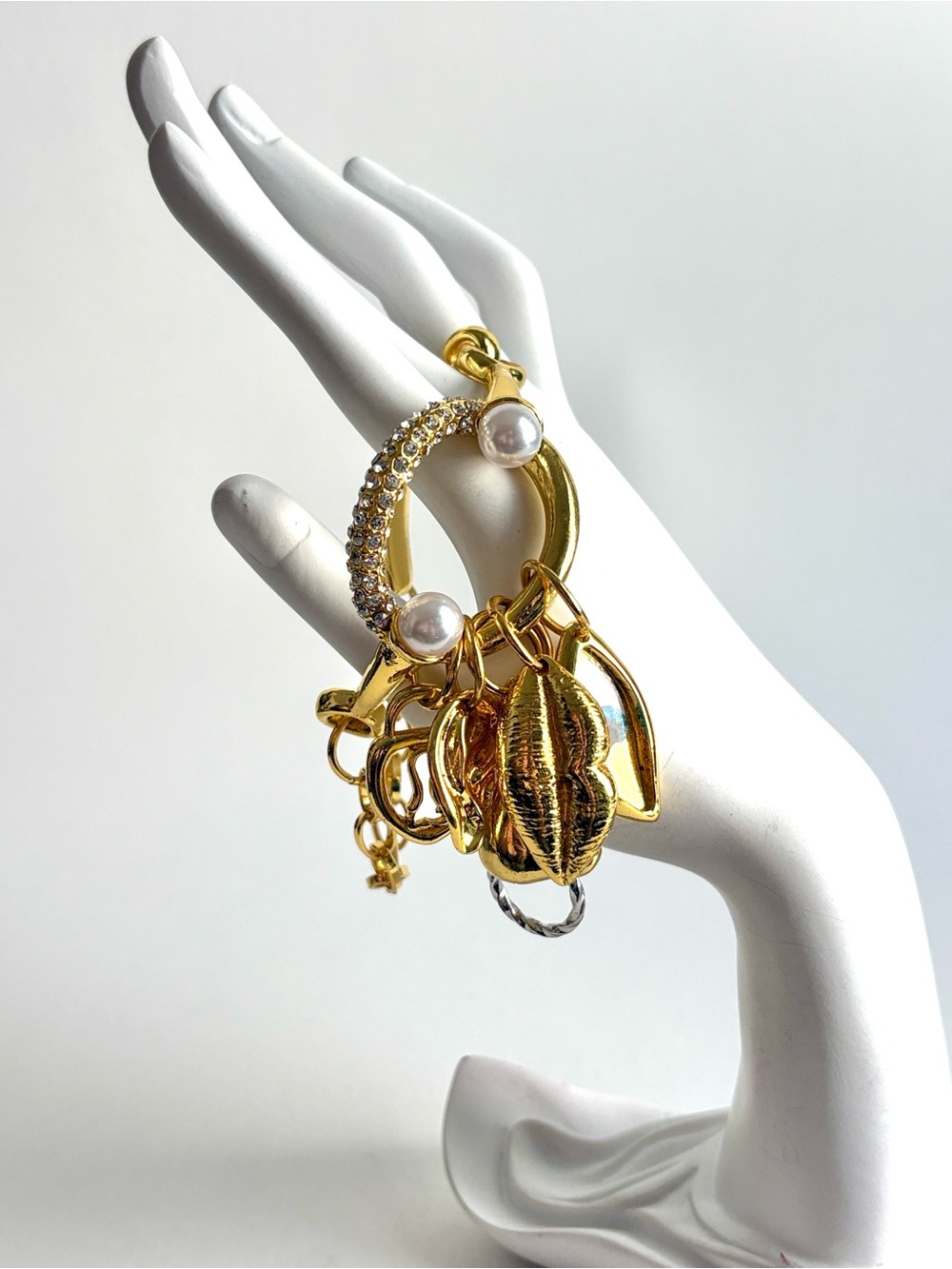 Gold Pearl Charm Bracelet with Face Charms Women Jewelry